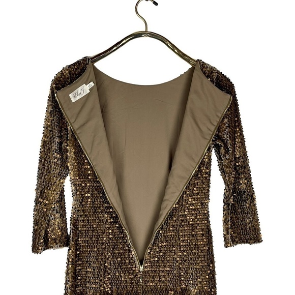 ELIZA J EJ5MO125 VELVET SEQUIN 3/4 SLEEVE BRONZE STRETCH SHEATH COCKTAIL DRESS - Picture 8 of 16